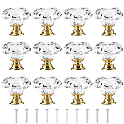 [12 PCS] 30mm Crystal Clear Glass Cabinet Drawer P