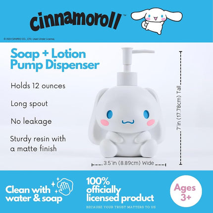 Cinnamoroll Soap Dispenser - Lotion/Hand Sanitizer Resin Pump Dispenser, 12 Ounces, Hard Bathroom Décor, (100% Officially Licensed Product) by Franco Collectibles