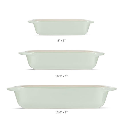 Tramontina Mae - Juego de 3 fuentes de horno de cerámica porcelana, recipientes antiadherentes para horno, fuentes rectangulares para lasaña, pasteles y panes (Menta)