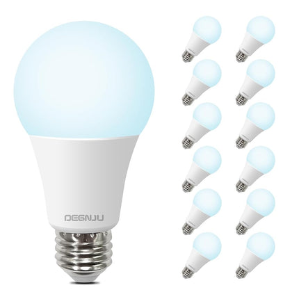 Bombillas LED DEGNJU, equivalentes a 100 vatios, bombillas LED A19, luz diurna de 5000 K, base estándar E26, 1500 lúmenes, no regulables, bombillas LED de luz blanca brillante de 13 W para dormitorio, hogar, oficina, paquete de 12