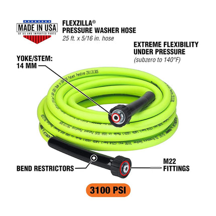 Flexzilla HFZPW3525M-E 5/16" x 25 Pressure Washer Hose, ZillaGreen, 25'