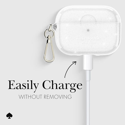kate spade new york AirPods Pro Protective Case with Keychain Ring -That Sparkle Silver, Compatible with AirPods Pro 2nd / 1st Generation