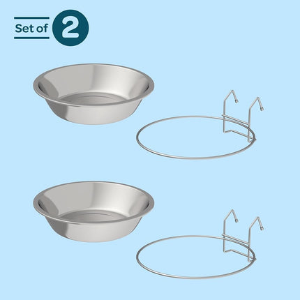 Set of 2 Stainless-Steel Dog Bowls - Cage, Kennel, and Crate Hanging Pet Bowls for Food and Water - 48oz Each and Dishwasher Safe by PETMAKER