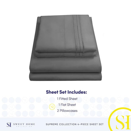 1800 Thread Count Sheet Set ? Soft Egyptian Quality Brushed Microfiber Sheets ? Luxury Bedding Set with Flat Sheet, Fitted Sheet, 2 Pillow Cases, Short Queen, Gray