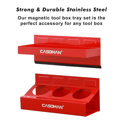 CASOMAN 4PCS Red Magnetic Toolbox Shelf, Tray, Paper Towel Holder, Variety of Use, Durable, Magnets Any Metal Surface