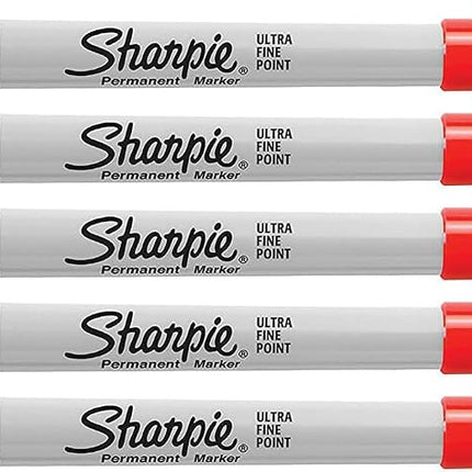 Sharpie Red, Ultra Fine Point Tip, Permanent Markers, 5-Count