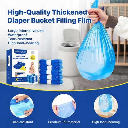 Nappy Bin Refills, 7.5m Extra-Long Diaper Pail Bags Compatible with Tommee Tippee Twist & Click and Sangenic TEC Bins, Multi-Layer Odour-Blocking Refill Liners for Nappy Disposal (6Packs)