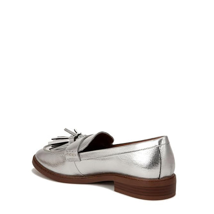 Franco Sarto Women's Carolynn Low Slip on Tassel Loafers, Silver Metallic, 8 Wide