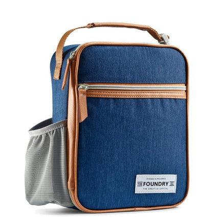 Fit & Fresh Foundry Insulated Lunch Bag for Men/Women/Kids with Bottle and Containers Included, Reusable Lunch Box for School, Work, Blue