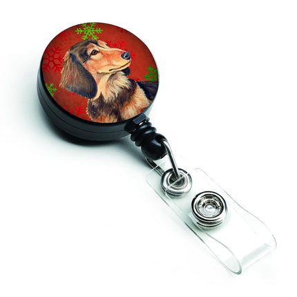 Caroline's Treasures Dachshund Red & Green Snowflakes Christmas Retractable Badge Reel, Multicolor (LH9346BR)