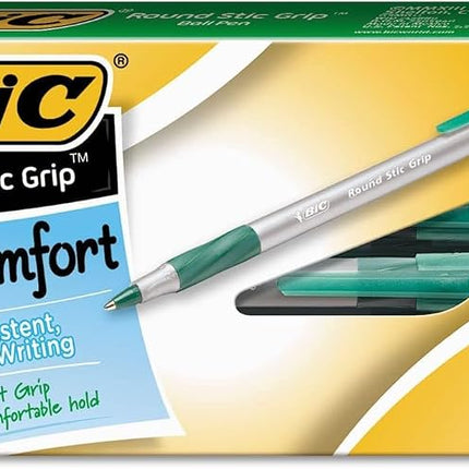 BIC Round Stic Grip Xtra Comfort Ball Pen Medium Pt 1.2mm Green 2DOZEN GSMG11GN