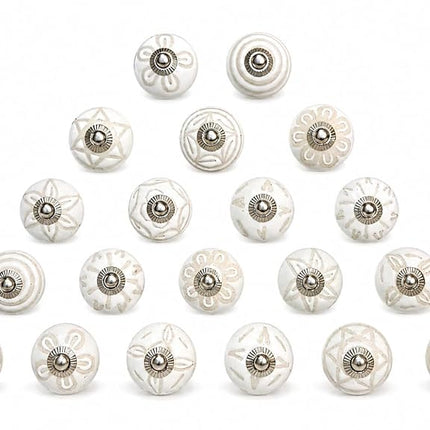 JGARTS 20 Knobs White Hand Painted Ceramic Knobs C