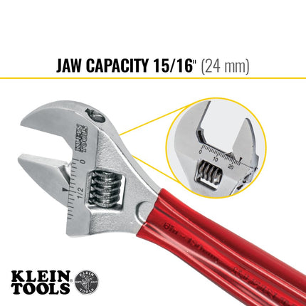 KLEIN TOOLS D507-6 Adjustable Wrench, Extra Capacity Jaw Forged Drive Wrench with High Polish Chrome Finish, 6-1/2-Inch