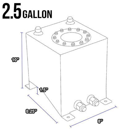 DNA MOTORING 5 Gallons Aluminum Top-Feed Fuel Cell Gas Tank 12" (L) x 12" (W) x 8" (H),ALU-FT-T2