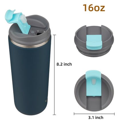 Konokyo Tumbler with Lid, 16 oz Travel Coffee Mug Double Wall Vacuum Stainless Steel Thermal Metal Cup Insulated Water Bottle,Navy Blue