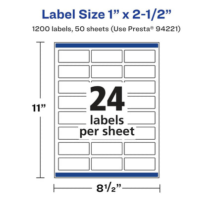 Avery Glossy Clear Rectangle Labels with Sure Feed, 1" x 2.5", 1,200 Glossy Clear Labels, Laser/Inkjet Printable Labels