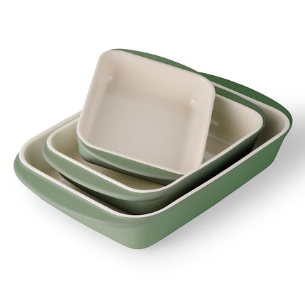Tramontina Mae 3-Piece Ceramic Porcelain Baking Pans Set, Non Stick Casserole Dishes for Oven, Rectangular Bakeware for Lasagna, Cakes and Loafs (Black)
