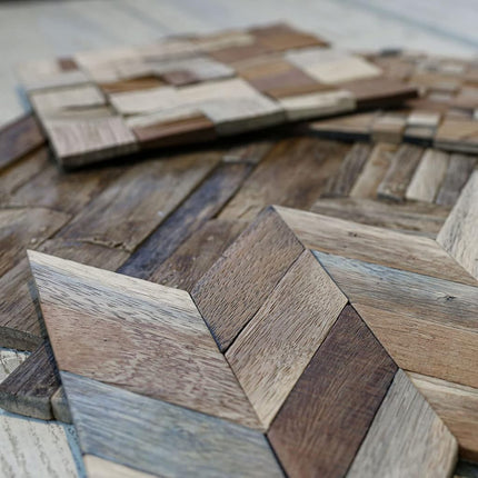 Ekena Millwork WPW24X12STMENA Stacked Boat Wood Mosaic Wall Tile, 23 3/4"W x 11 7/8"H x 3/4"P, Natural Finish