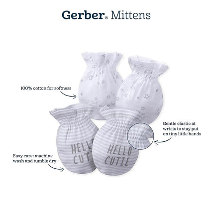 Gerber Baby Girls' 8-pack and 12-pack No Scratch Mittens, Gray Heather, 0-3 Months (8-pack)