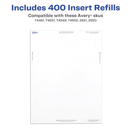 Avery Customizable Name Badge Inserts, 2.25” x 3.5”, White, 400 Printable Name Tag Inserts (5390) (Pack of 5)