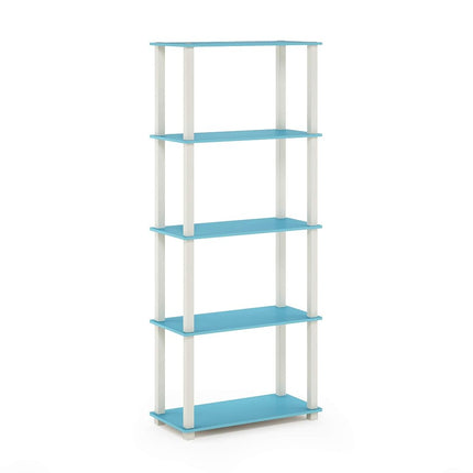 Furinno TURN-S-TUBE Book Shelf, 5-Tier Toolless Storage Shelves with Square Tubes, Shelving Unit for Organization and Storage for Living Room, Home Office, Light Blue