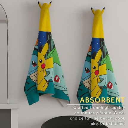 Serviette à capuche Pokemon en tissu éponge de coton super doux pour le bain, la piscine et la plage, 24 po x 50 po, (produit sous licence officielle) par Franco