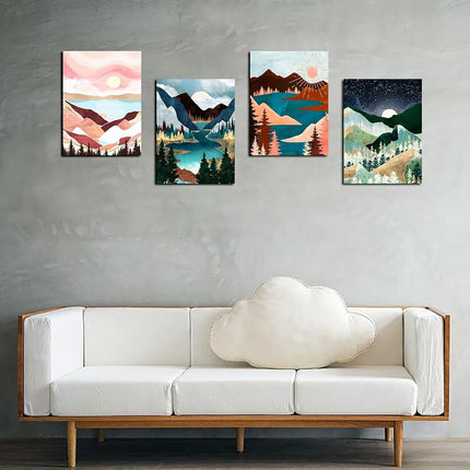 Muzagroo Art - Diamond Painting Kits for Adults, 5D Diamond Art Kits for Beginners, Abstract Landscape Arts and Crafts for Living Room, 4 Pieces Wall Art for