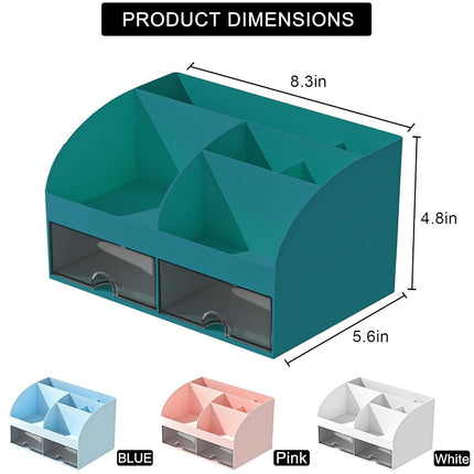 COMFYROOM Desk Organizer with 6 Compartments and 2 Drawers, Plastic Makeup Organizer, Pen Holder for Desktop Storage, Dark Green