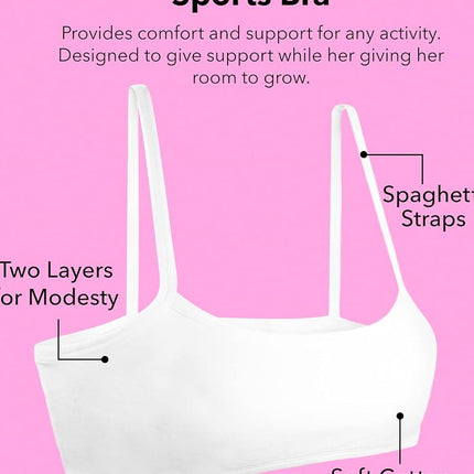 Fruit of the Loom Girls' Spaghetti Strap Sports Bra, Blushing/Grey Heather/Black/Nude, 36