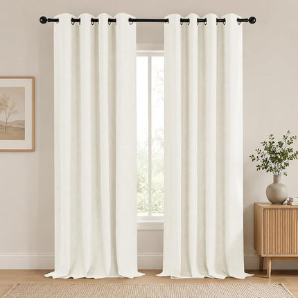 Deconovo 100% Blackout Curtains, Faux Linen Grommet Thermal Insulated Drapes, 42'' W x 96'' L, White, Set of 2, Room Darkening Noise Reducing Window Panels for Bedroom,Greyish White