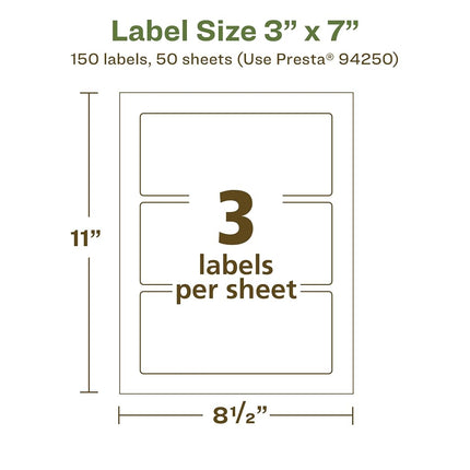 Avery EcoFriendly Matte White Recycled Rectangle Labels, 3" x 7", Print-to-The-Edge, Matte White Labels, Permanent Adhesive, Laser/Inkjet Printable, 150 Total