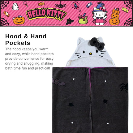 Sanrio Hello Kitty Skeleton Halloween Kids Super Soft Bath/Pool/Beach Soft Cotton Terry Hooded Towel Wrap, 24 in x 50 in, (Officially Licensed Product) by Franco