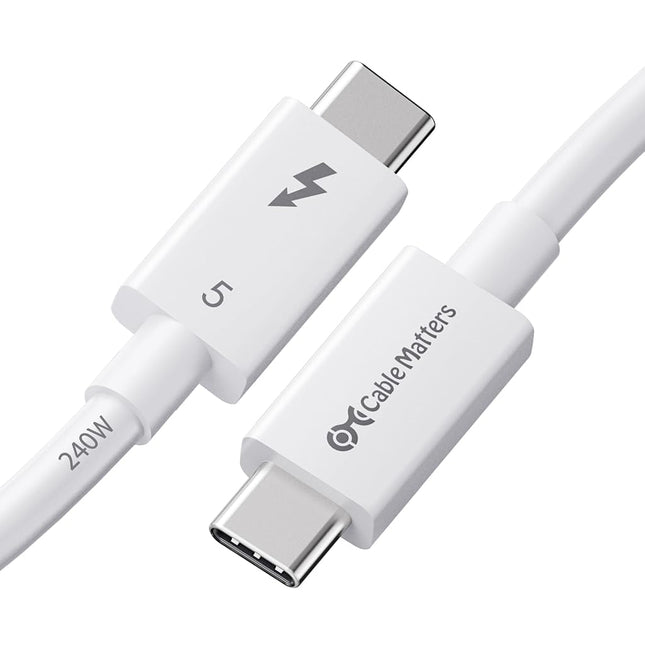 Cable Matters [Intel Certified] 80Gbps Thunderbolt 5 cable with up to 120Gbps bandwidth boost and 240W charging in white - 1m/3.3ft, compatible with Thunderbolt 4, USB 4 and USB-C