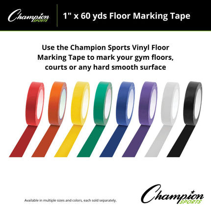 Champion Sports Vinyl Tape, 2” Wide x 36 Yards Long, Black - Durable Floor Marking Tape for Social Distancing, School, Gyms, Restaurants - Tough Floor Tape for Heavy Foot Traffic and Equipment