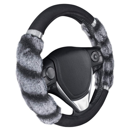 BDK Auto SW-2431-GR: Two-Tone Fur Steering Wheel Cover