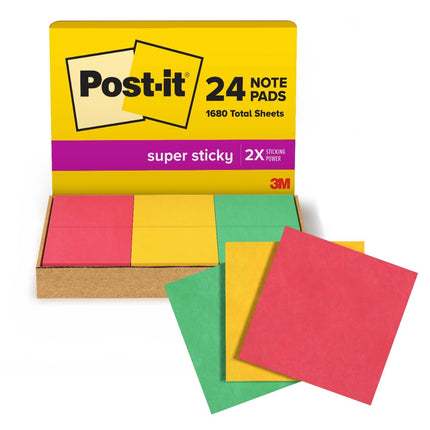 Post-it Super Sticky Notes 3x3 inch, 24 Pads/Pack,