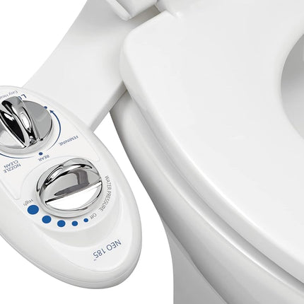Luxe Bidet NEO 185 - Self-Cleaning, Dual Nozzle, Non-Electric Bidet Attachment for Toilet Seat, Adjustable Water Pressure, Rear and Feminine Wash (White)
