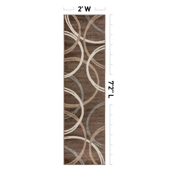 Rugshop Modern Wavy Circles Desing Runner Rug 2' x 7' 2" Brown