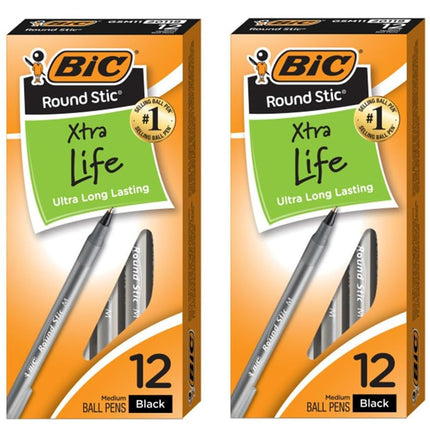 Bolígrafo BIC Round Stic Xtra Life, punto mediano (1.0 mm), azul, 12 unidades