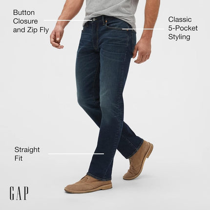 GAP Men's Straight Fit Denim Jeans, True Black, 30W / 30L