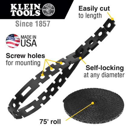Klein Tools 450-700 Stretch Cable Tie Roll, Cable Management for Cord and Wire with Dispenser Box, Nylon Strap, Mountable, 75-Foot