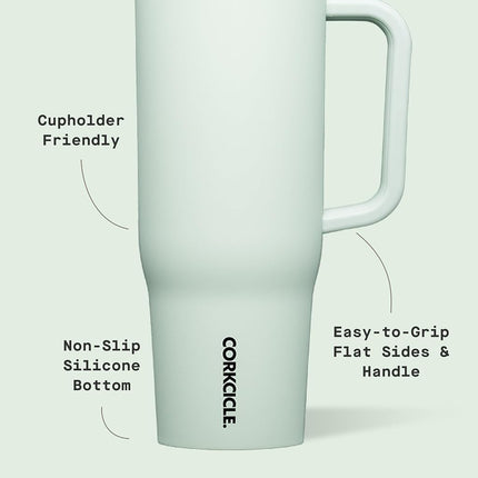 Corkcicle Cruiser Insulated Tumbler with Handle and Straw, Sage Mist, 40 oz – Reusable Water Bottle Keeps Beverages Cold for 20 Hours, Hot for 9 Hours – Cupholder Friendly