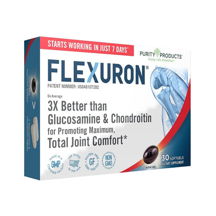 Flexuron Formule Articulaire par Purity Products - 3X Plus Efficace Que la Glucosamine et la Chondroïtine - Agit en Seulement 7 Jours - Huile de Krill, Acide Hyaluronique à Faible Poids Moléculaire, Astaxanthine - 30 Comprimés