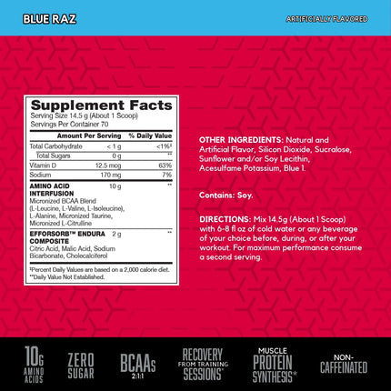 BSN Amino X Endurance & Recovery BCAA Intra Workout, Blue Raspberry, 1.01kg, 70 Servings