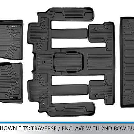 MAXLINER Alfombrillas personalizadas de 3 filas y protector de maletero detrás de la 3.ª fila, juego negro para Traverse / Enclave con asientos de cubo en la 2.ª fila