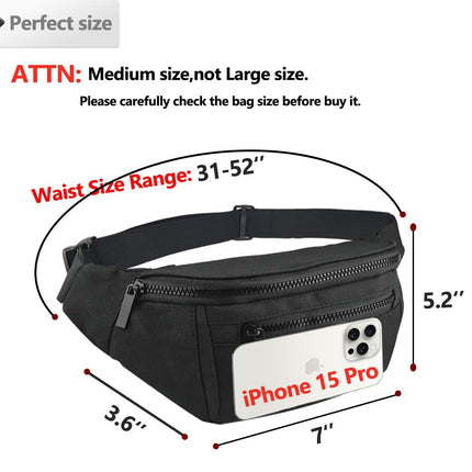 AIKENDO Fanny Pack for Men Women,Crossbody Waist Bag Pack,Belt Bag for Travel Walking Running Hiking Cycling,Easy Carry Any Phone,Wallet, Black, One Size