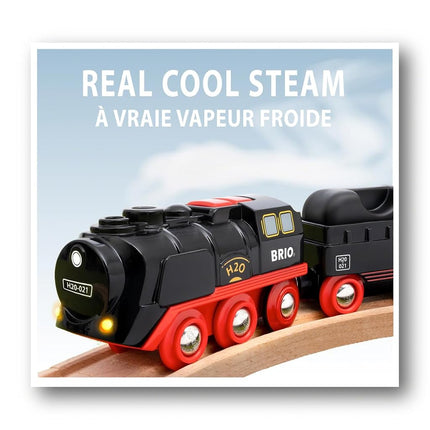 BRIO World 33884 Battery Powered Steam Locomotive Toy Train Engine with Refillable Water Tank, Cool-Touch Realistic Steam & Headlights, Fits BRIO Wooden Railway Track, Ages 3+