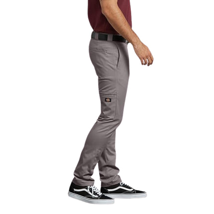 Pantalones de trabajo Dickies Skinny Fit de doble rodilla para hombre, plateado, 28W x 30L