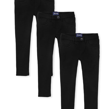 The Children's Place Girls' Ponte Knit Pull on Jeggings, Black 3-Pack, 12 Petite