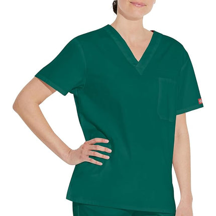 Dickies Men's Big & Tall V-Neck Scrub Double Chest Pocket Top Medical Shirt, Hunter, 4XL